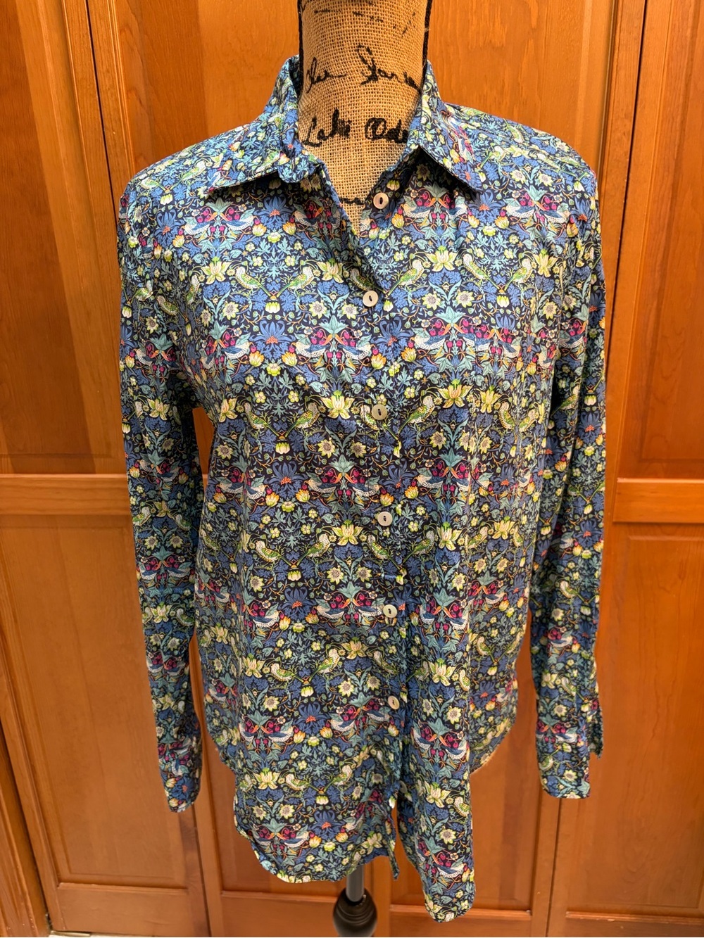 Liberty of London cotton button down blouse in William Morris print